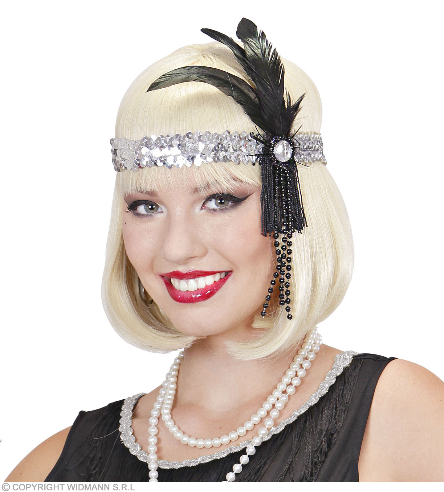 Glitter Stirnband m.Feder silber