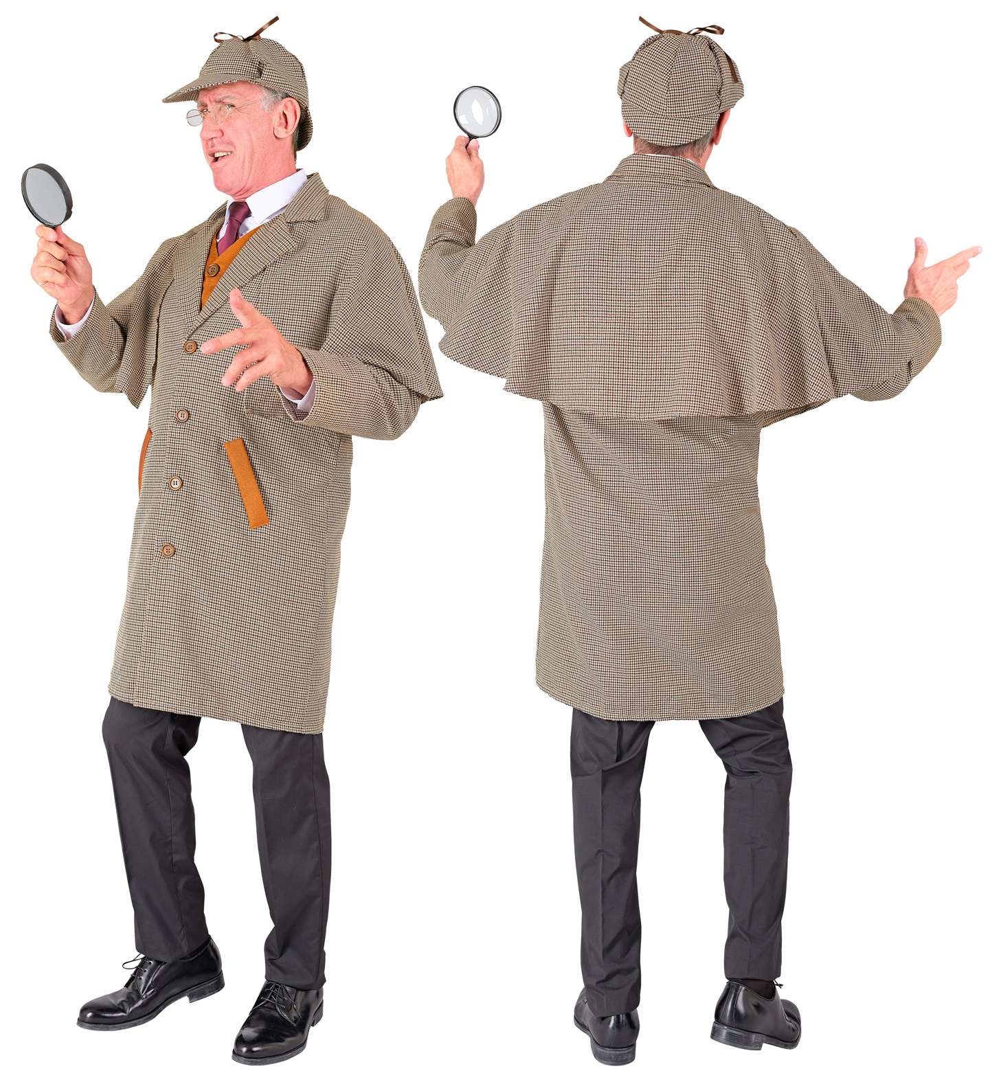 Detektiv Mantel L/XL m.Weste und Hut