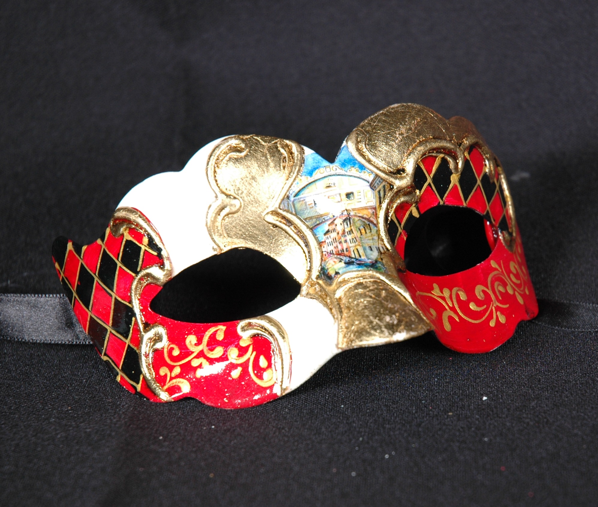 Venezianische Maske Columbine Baby VENEZIA rot-gold