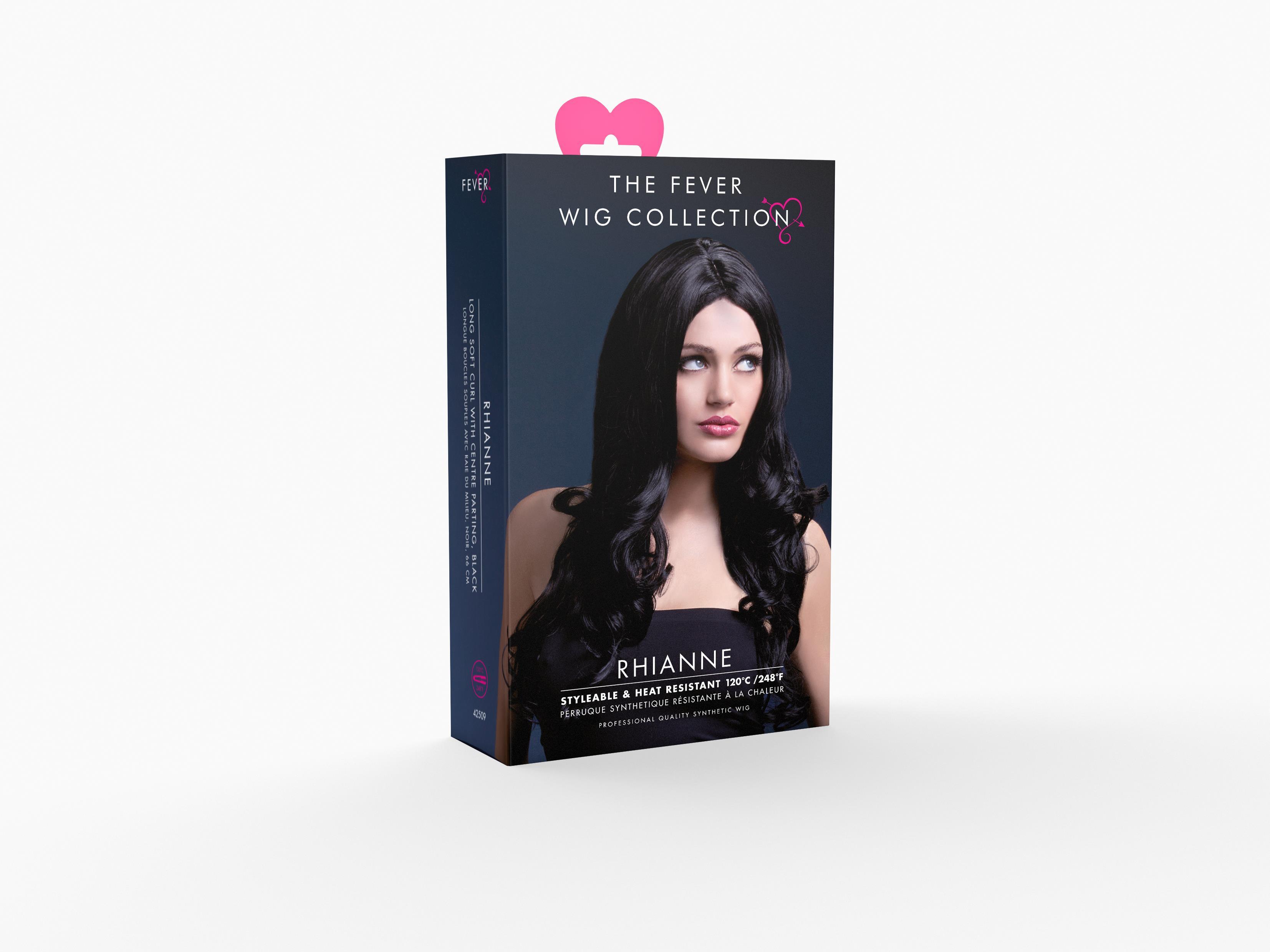 Rhianne langgelockte Perücke schwarz Premium Qualität