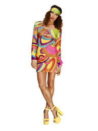 70er Jahre Flower Power Kleid LARGE mit Stirnband  *)