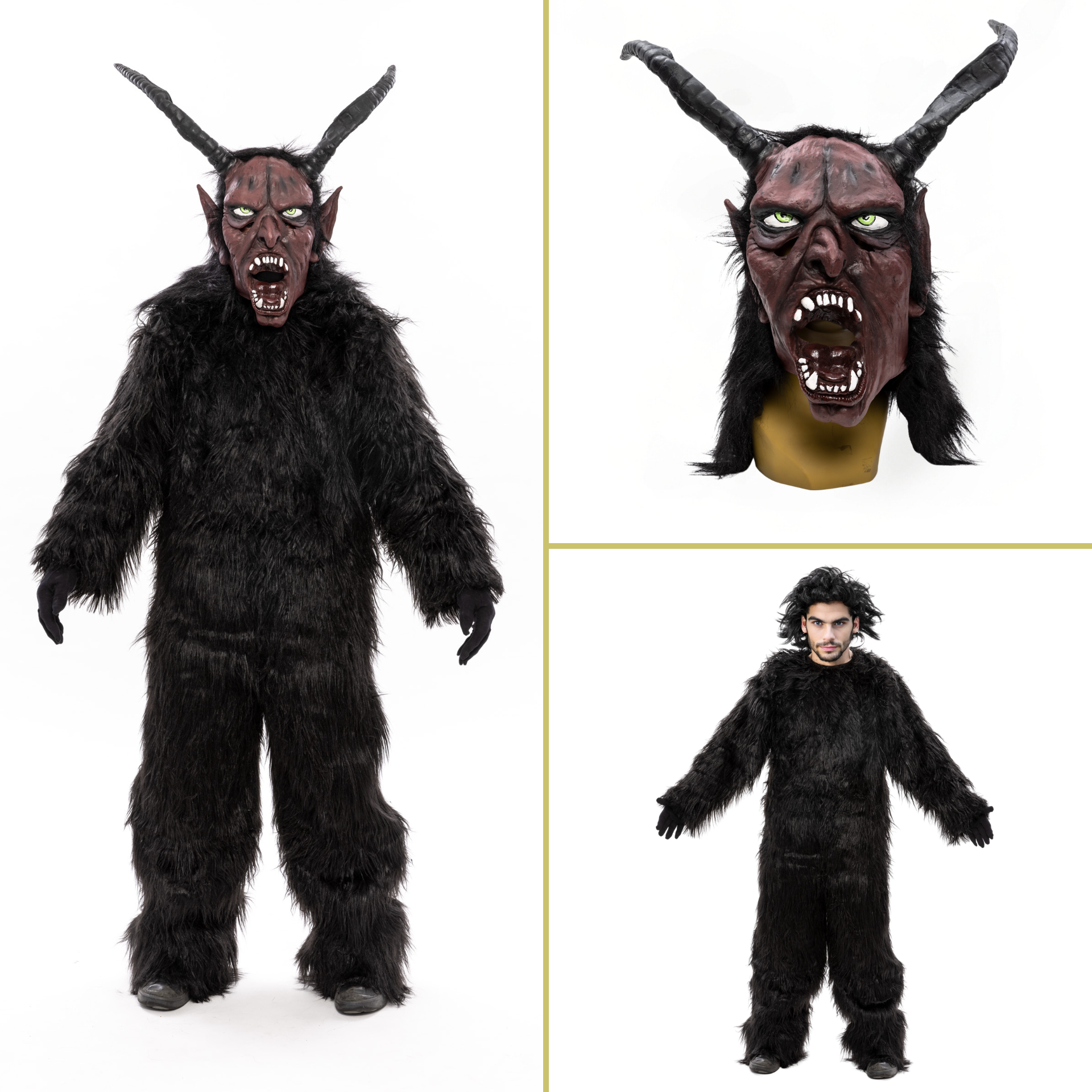 Krampus SET Overall  XL und Maske mit langen Hörnern