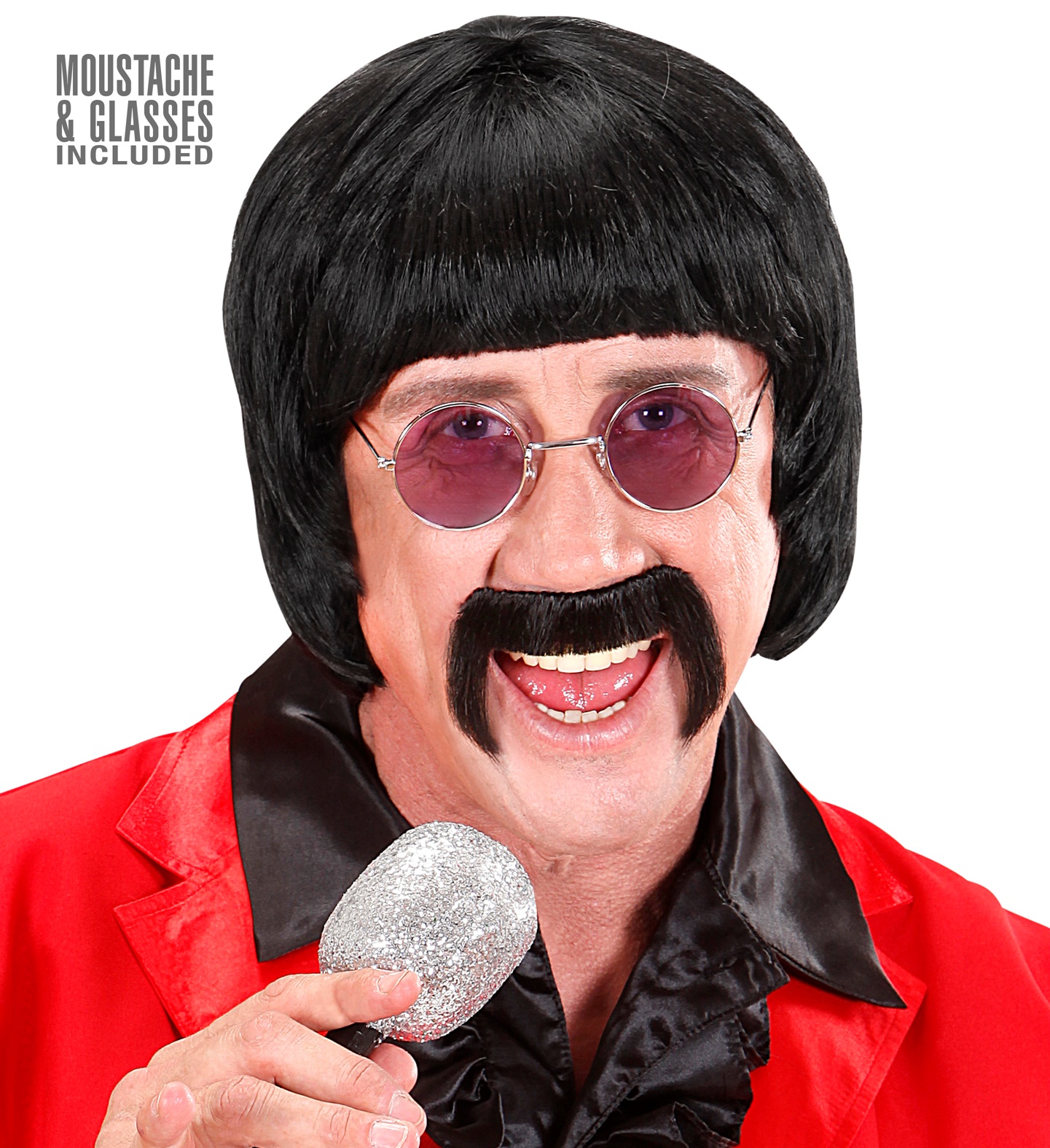 60er Jahre Beatl Perücke schwarz mit Bart