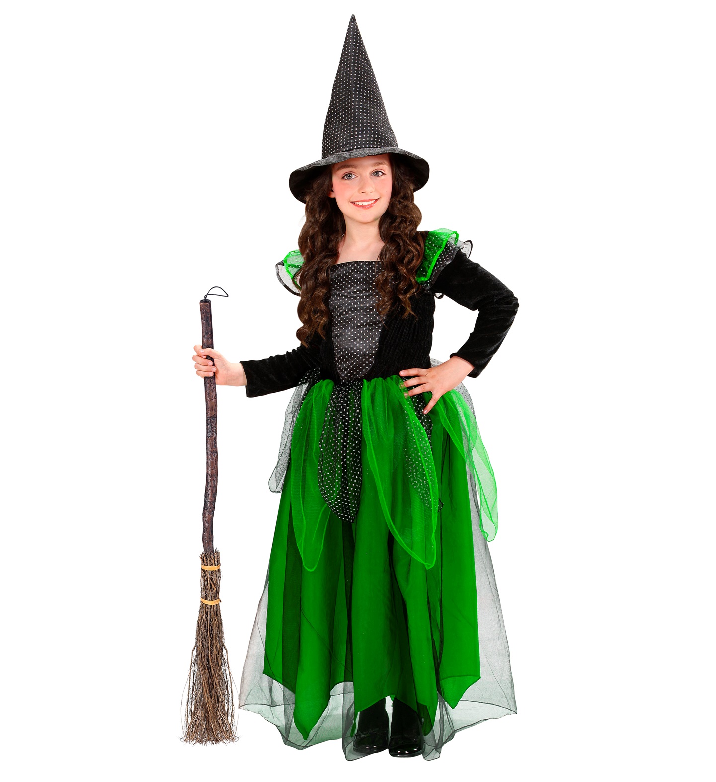 Hexen Kleid schw.-grün Gr.128 mit Hut