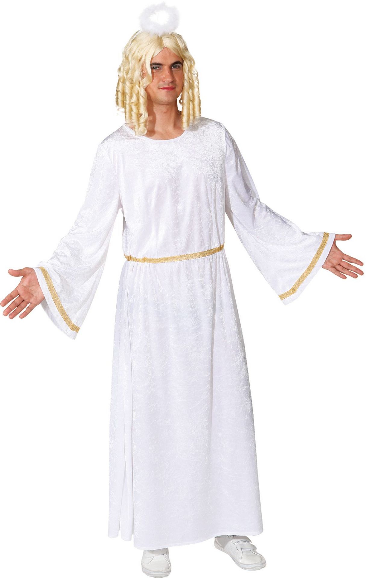 Engels Kostüm für Herren weiß-silbernes Kleid Gr. 50/52