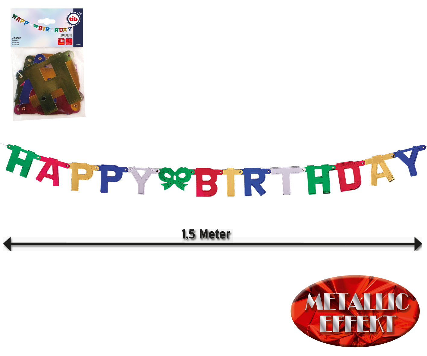 Happy Birthday Buchstaben Girlande 1,5m