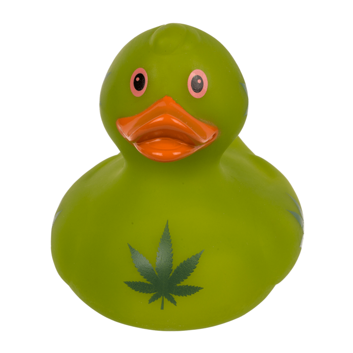 Cannabis Badeente ca. 10,5cm grün mit Hanfblätter