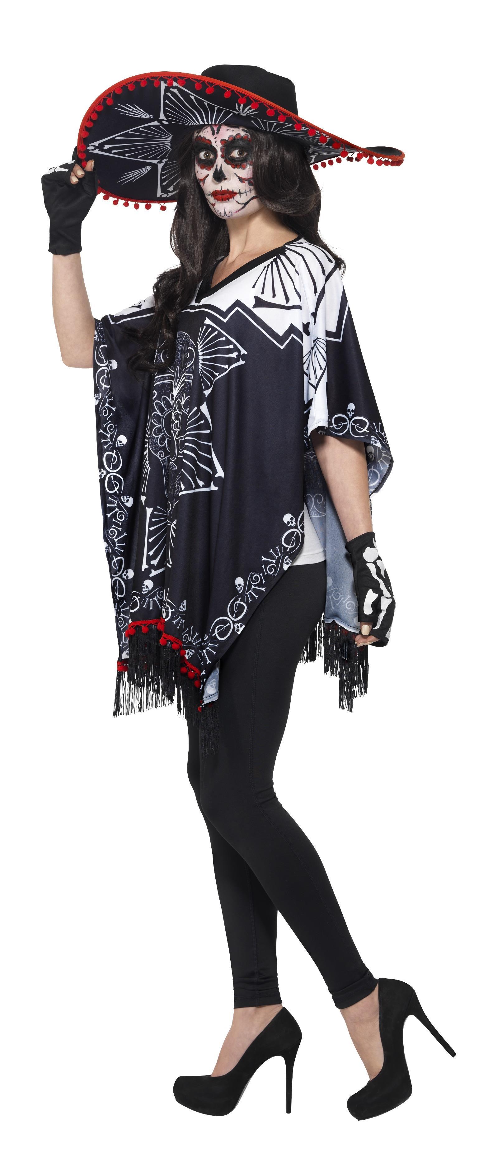 Day of the Dead Poncho m.Hut, Handschuhe OSZ