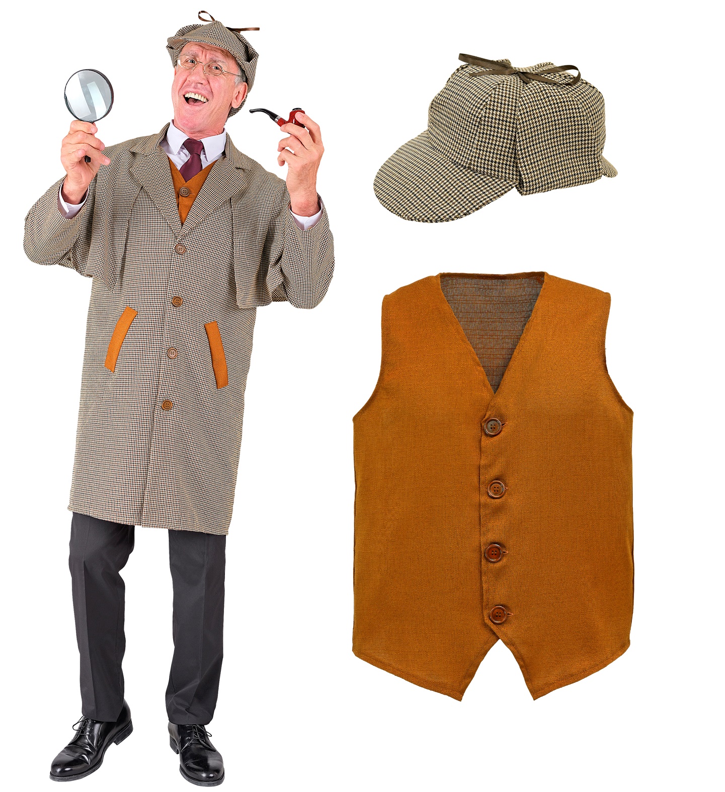 Detektiv Mantel L/XL m.Weste und Hut