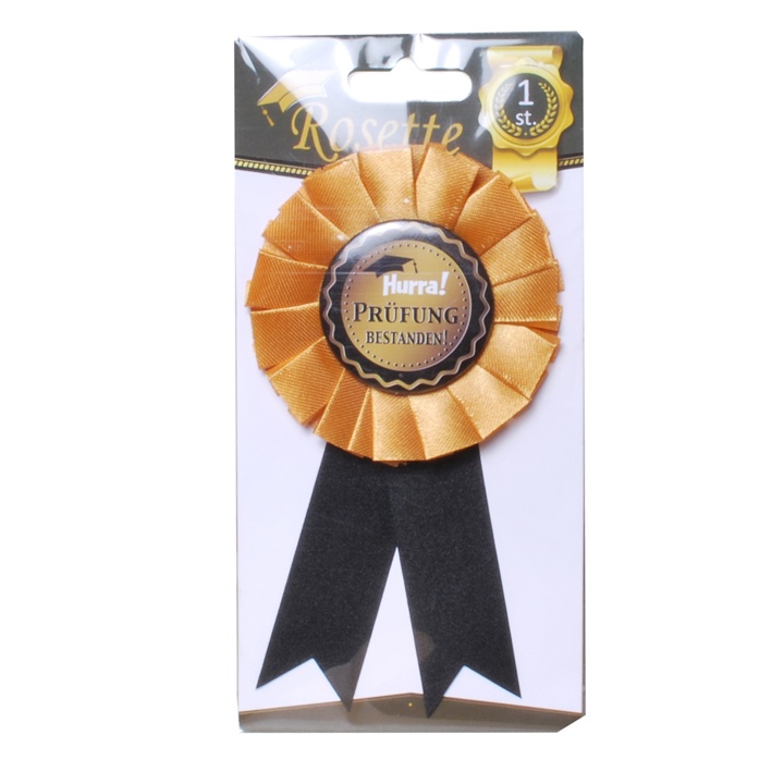 Rosette  "Prüfung bestanden" schwarz-gold