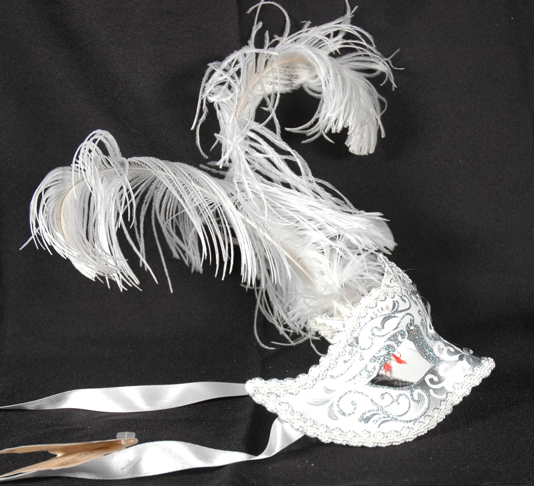 Venezianische Feder Maske Columbine Punta Ice weiß-silber