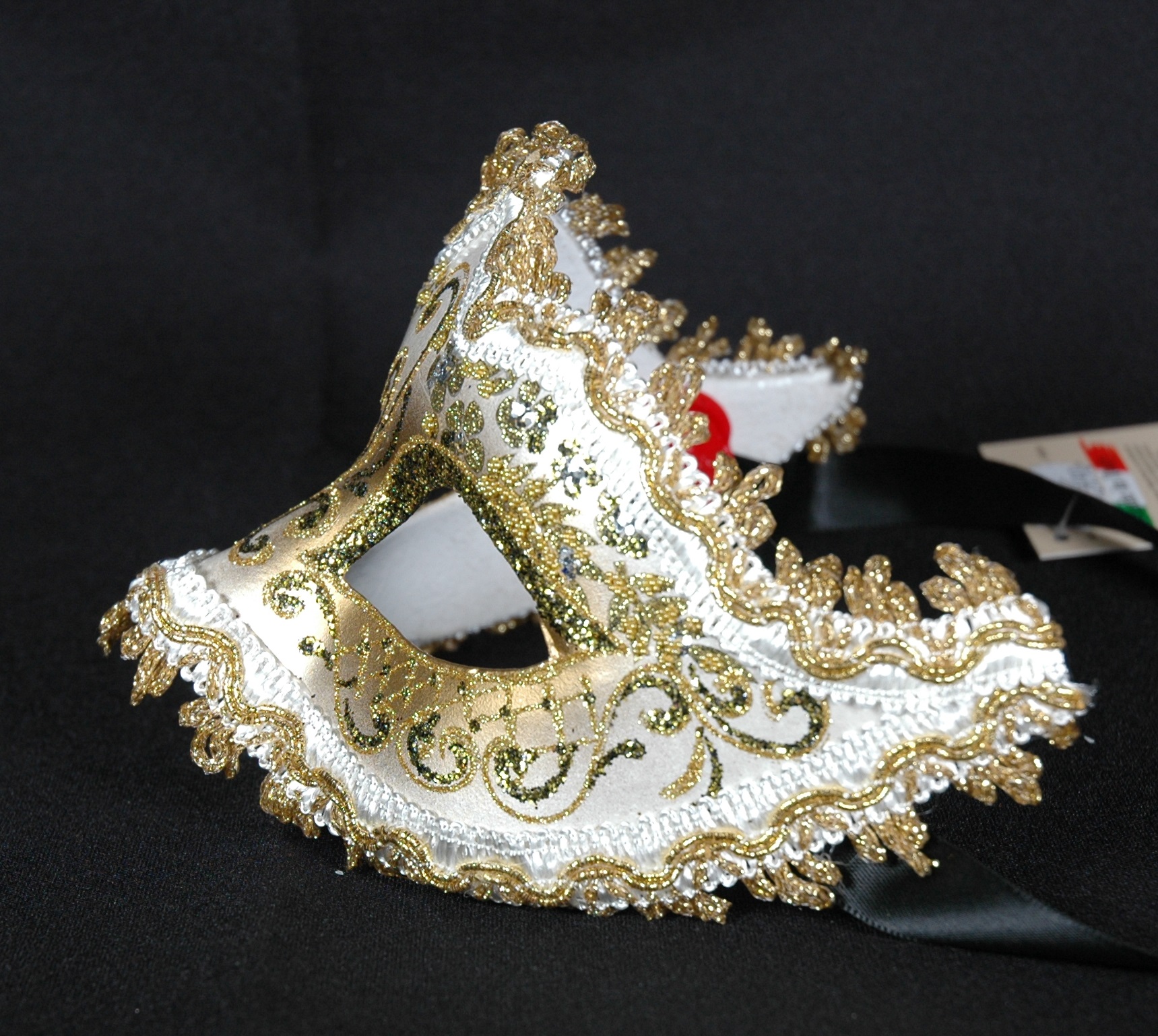 Venezianische Maske Columbine "Punta-Giada" gold-weiß