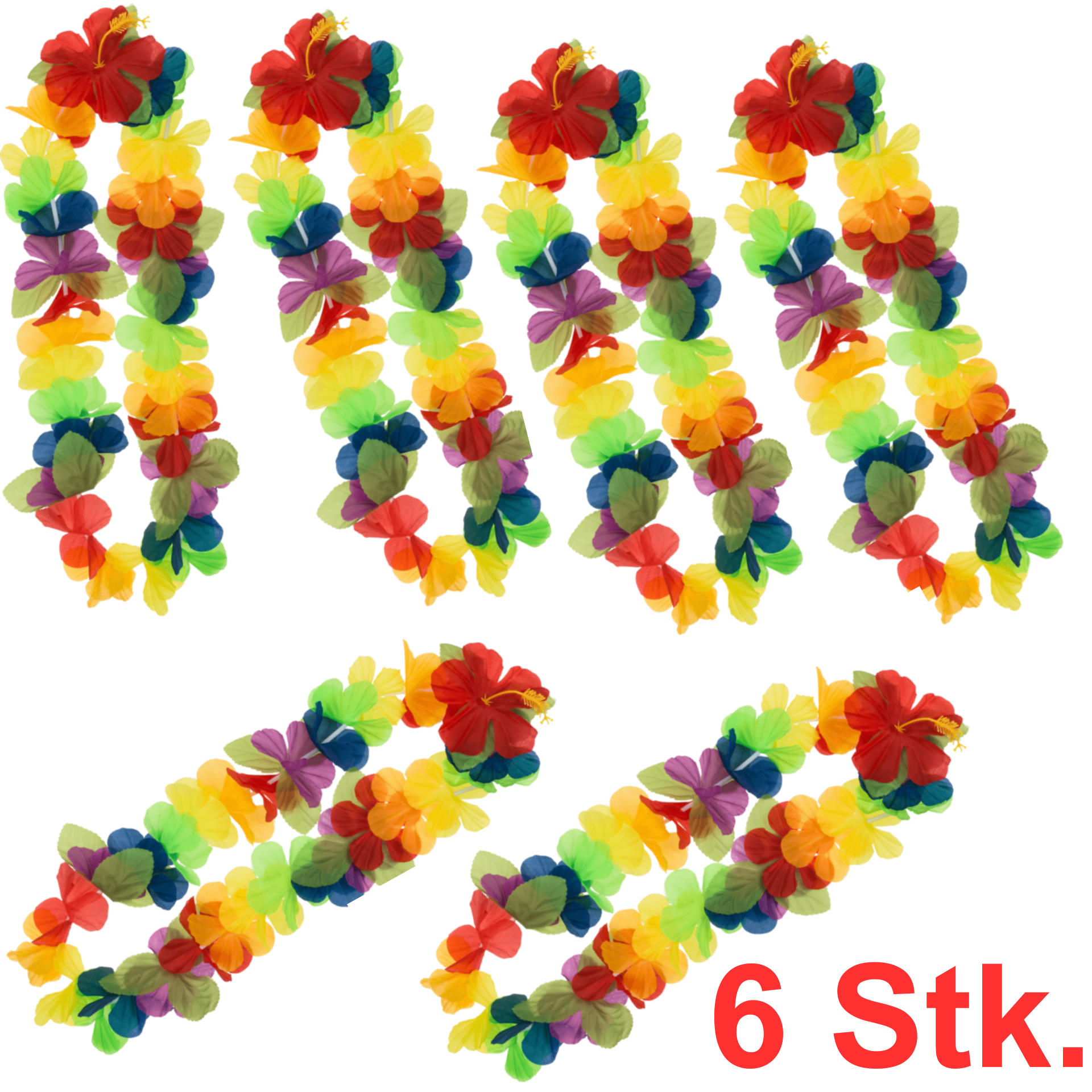 6er Packung Hawaii Ketten ca. 45cm regenbogen
