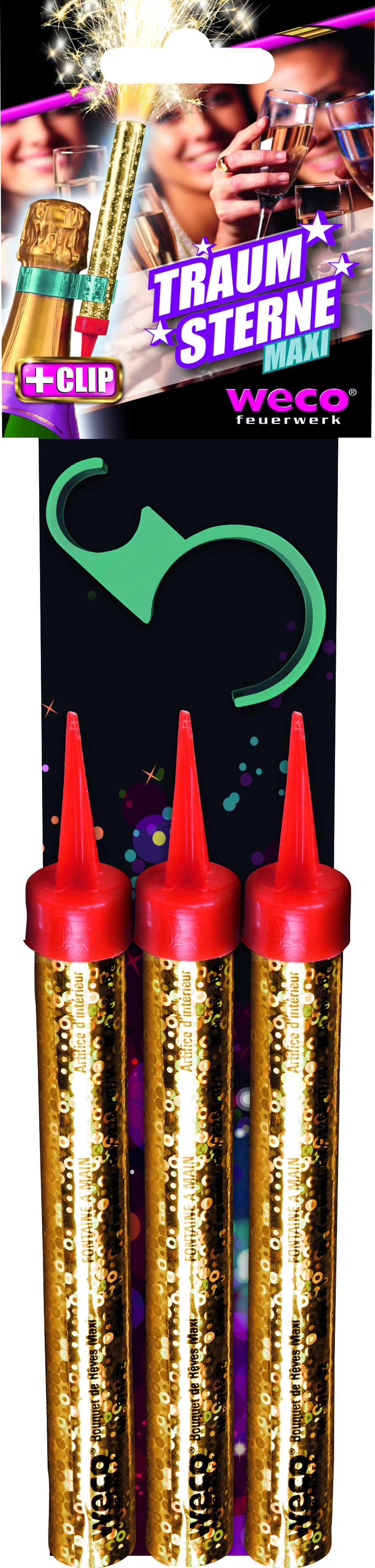 3er Pkg. Traumsterne mit Flaschenclips ca.60sec