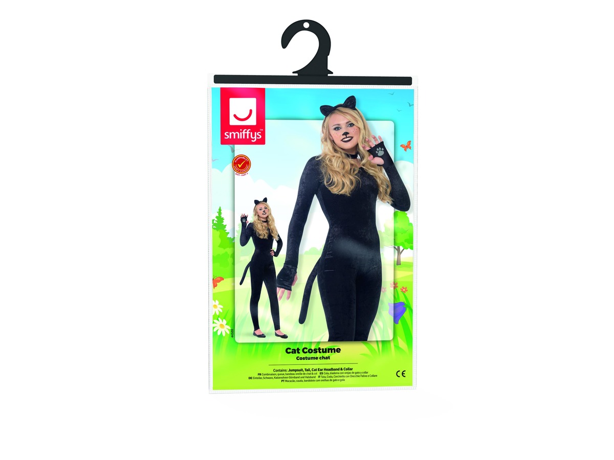 Schwarzer Katzen Overall für Damen SMALL