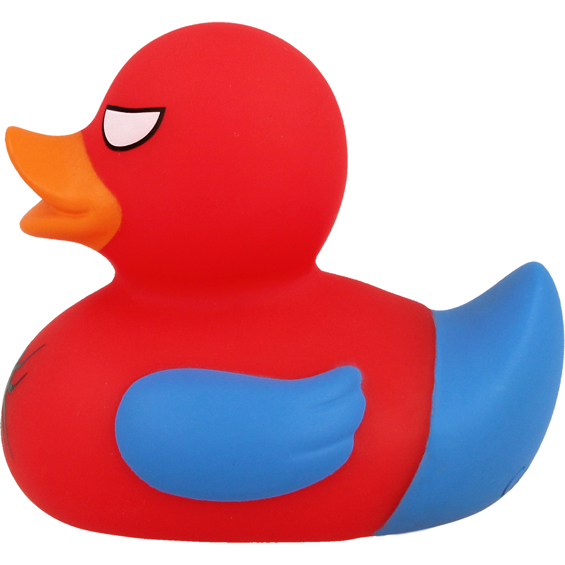 Badeente "Spider" rot-blau   ca. 8,5cm