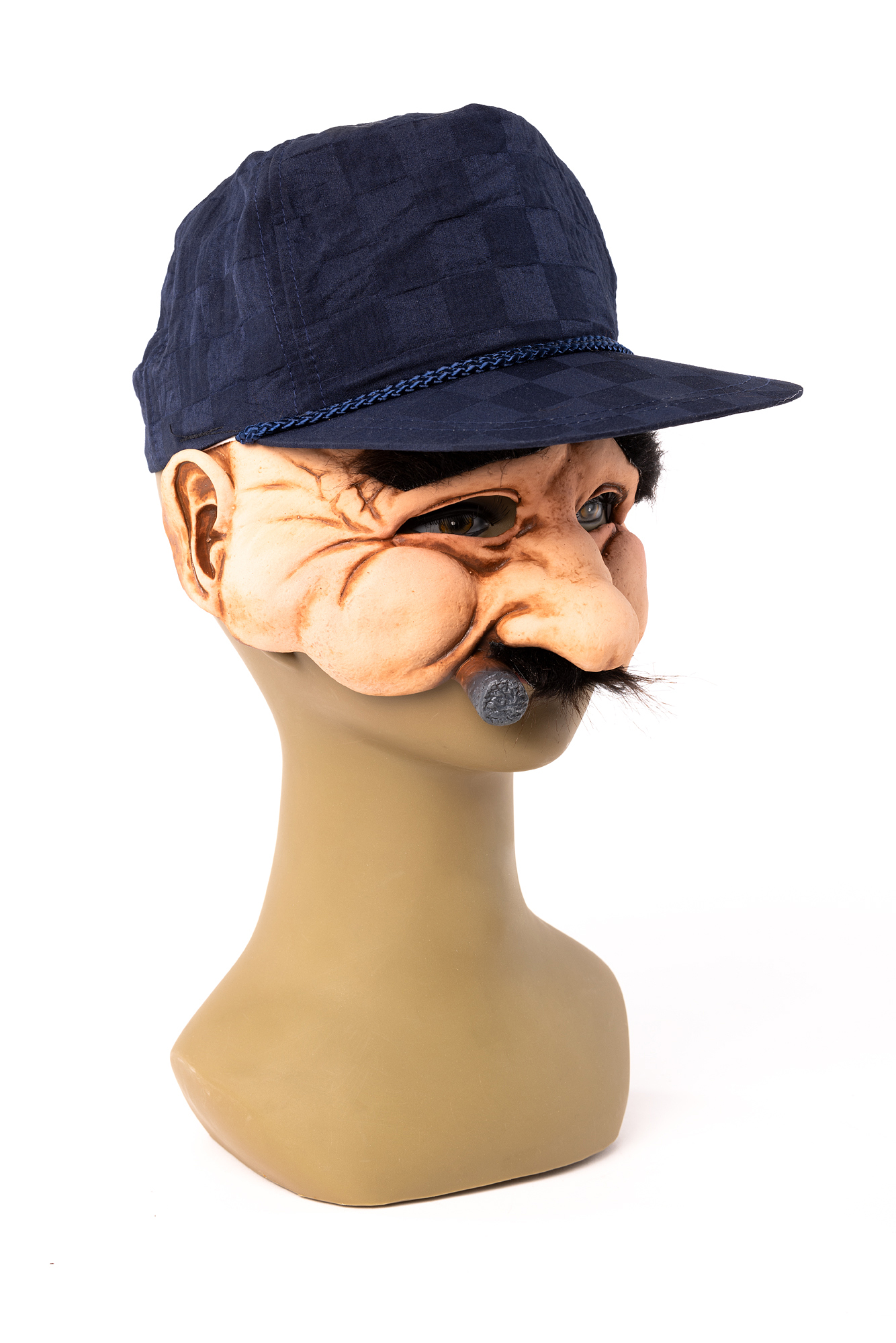 Latex Halbmasken "Stan" mit Kappe, Schnurrbart und Zigarre