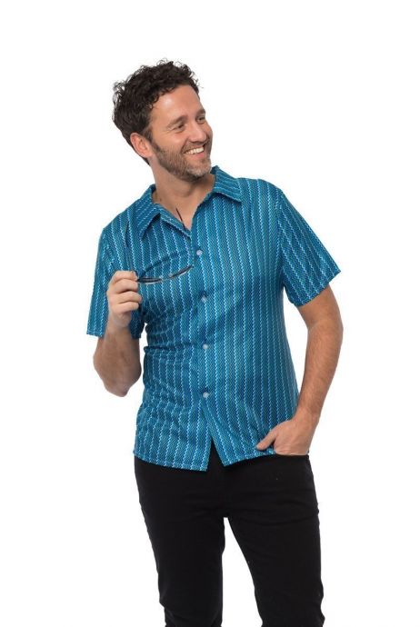 Retro 70er Hemd MEDIUM blau