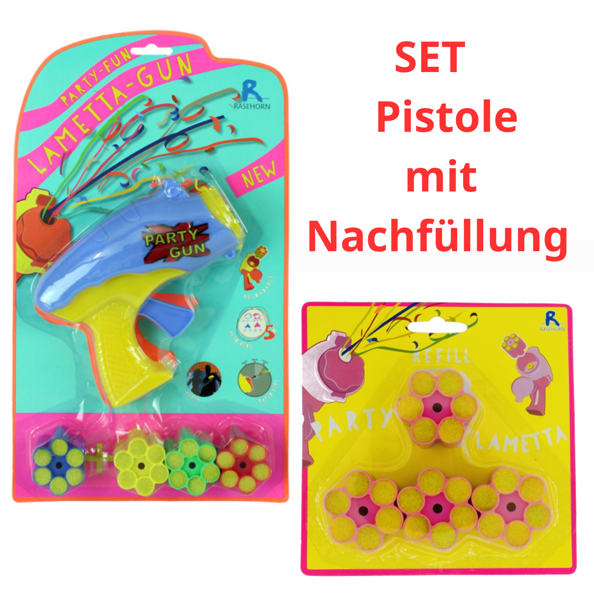 SET Konfetti Pistole mit Nachfüllung