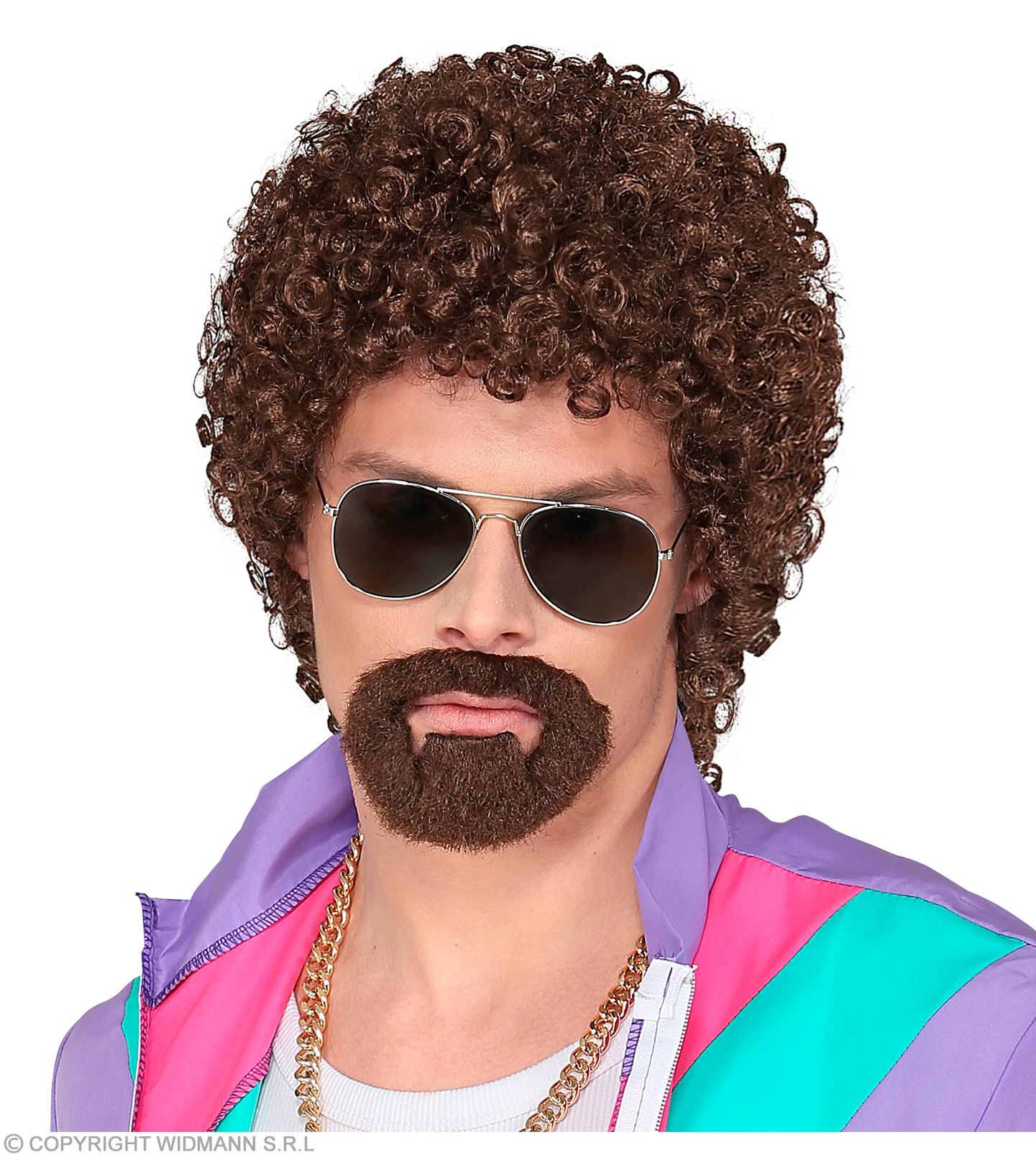 Herren Perücke kurze braune Locken und Bart