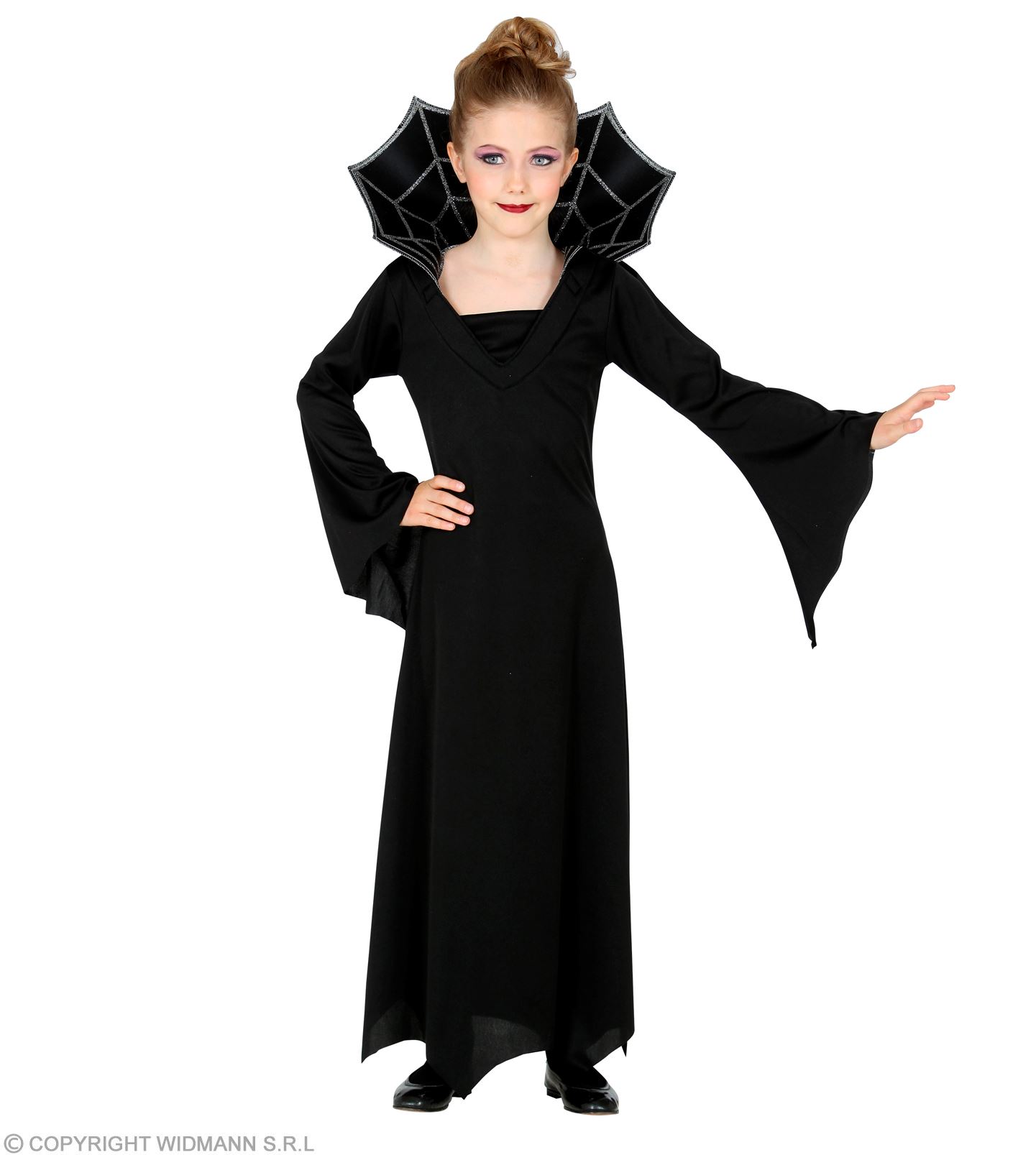 Schwarzes Vampir Kleid mit Kragen Gr.158