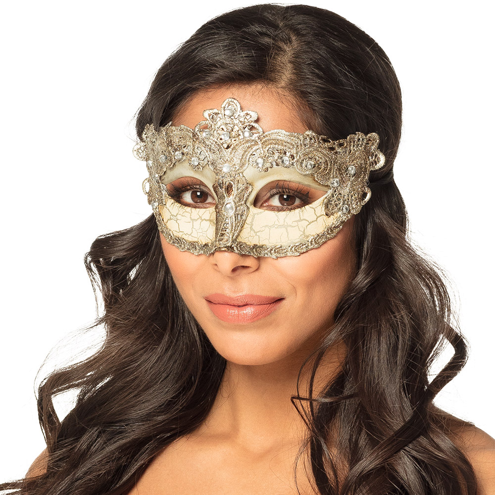 Damen Maske beige mit Spitzendekor