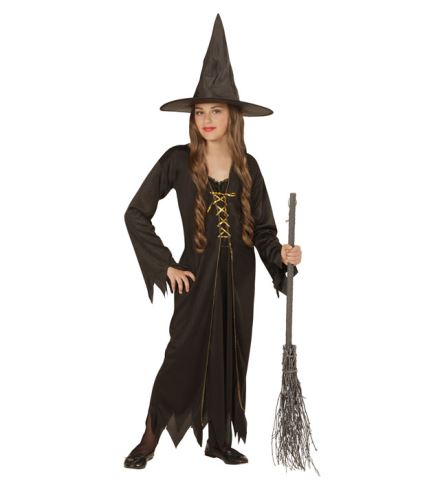 Hexen Kleid schwarz Gr. 140 mit Hut