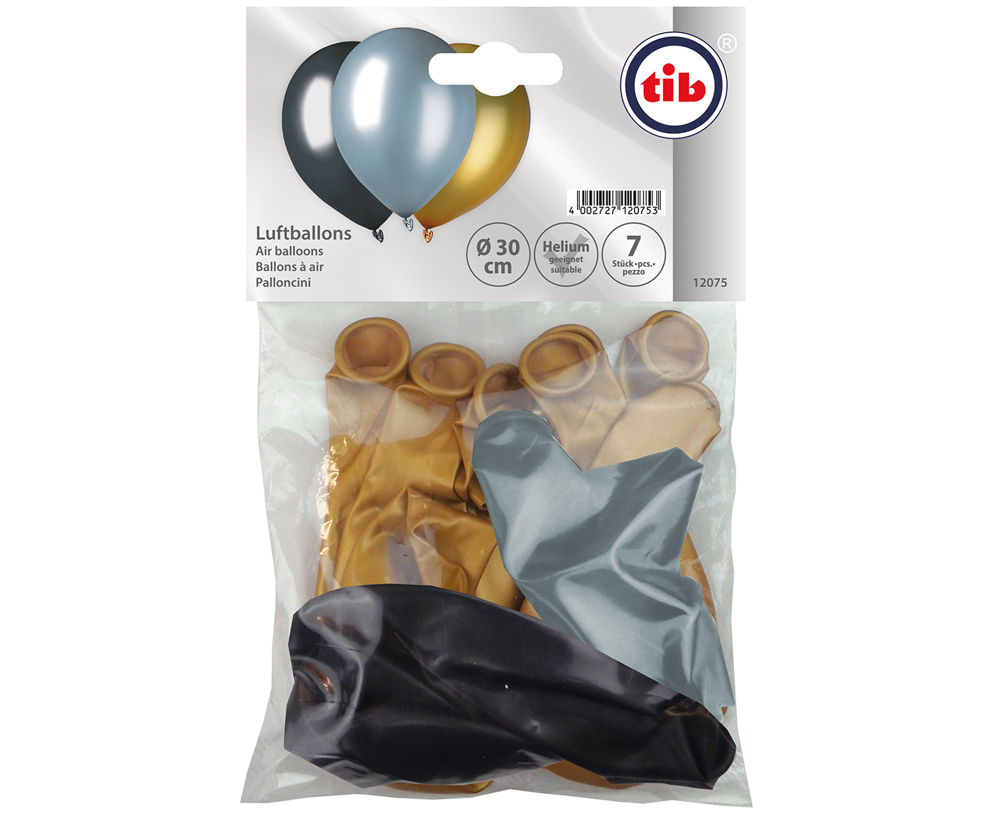 7 Stück Luftballons metallic gold/silber/schwarz