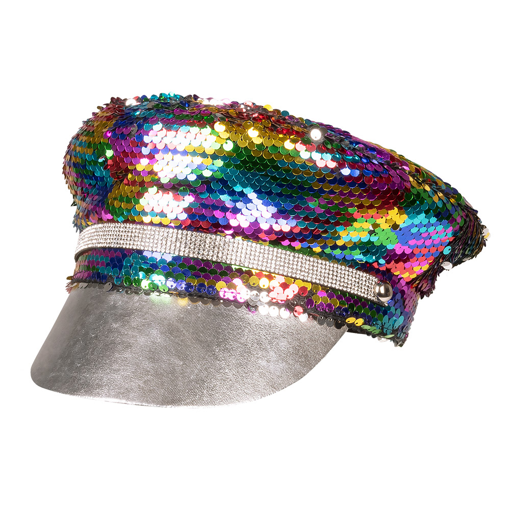 Pailletten Kappe regenbogen-silber