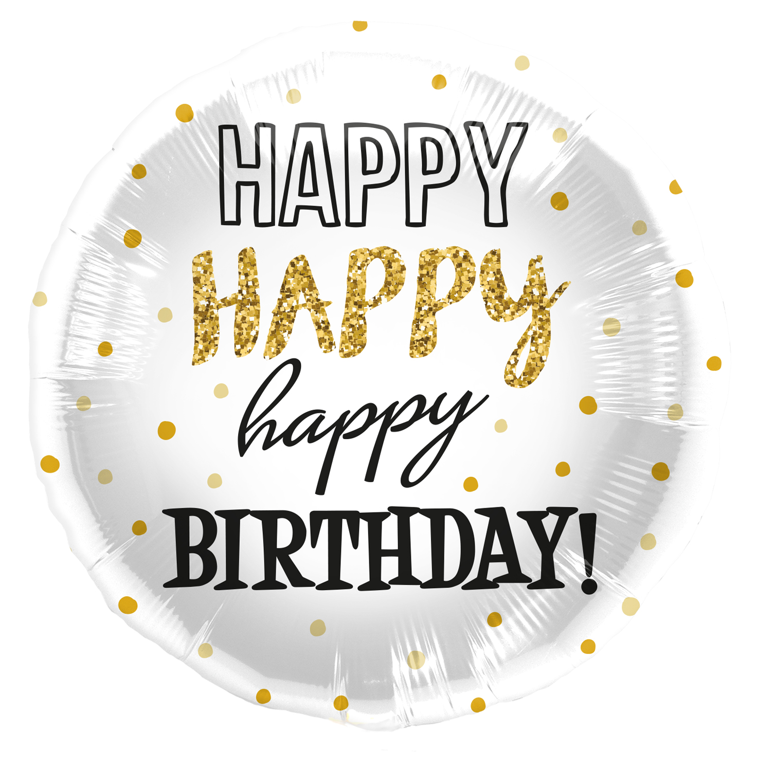 Folienballon Happy Birthday weiß/gold/schwarz  45cm