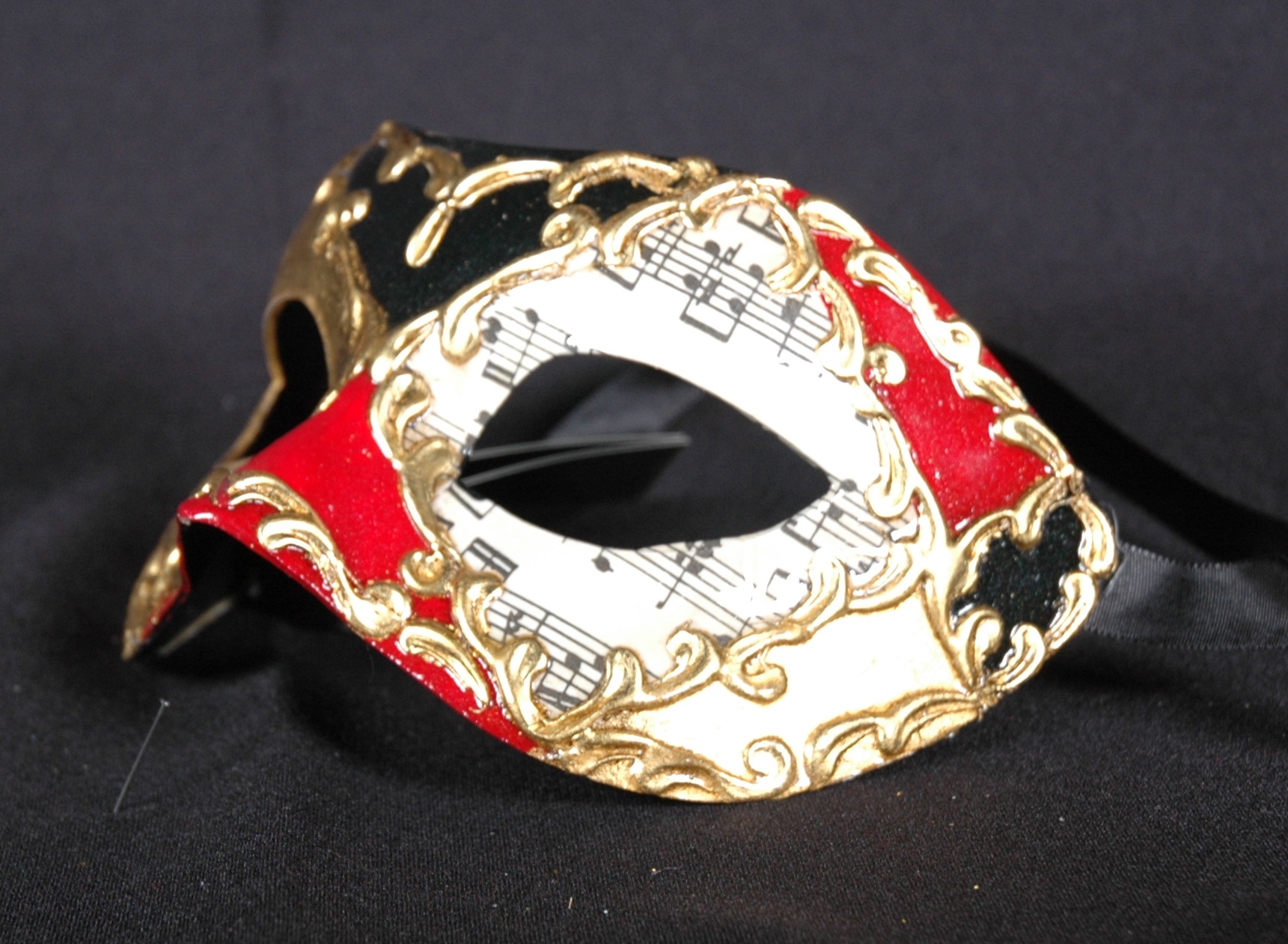 Venezianische Maske Columbine Musica schw-rot-gold Pappmasche