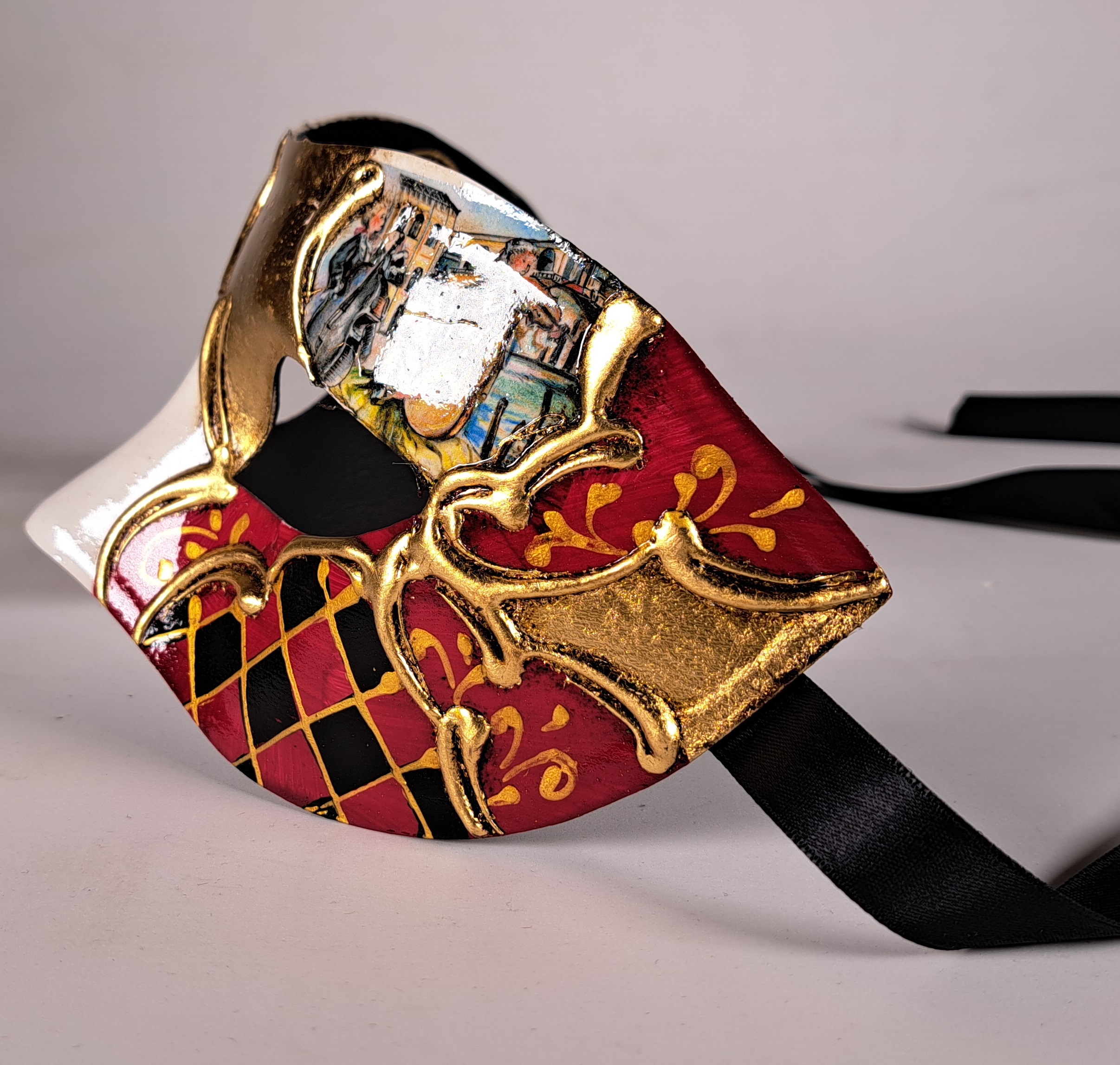 Venezianische Maske Columbine VENEZIA rot-gold