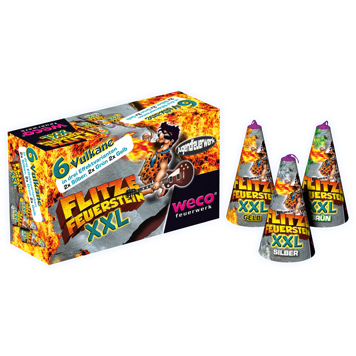Flitze-Feuerstein  XXL Vulkane 6er Pkg. Jugendfeuerwerk
