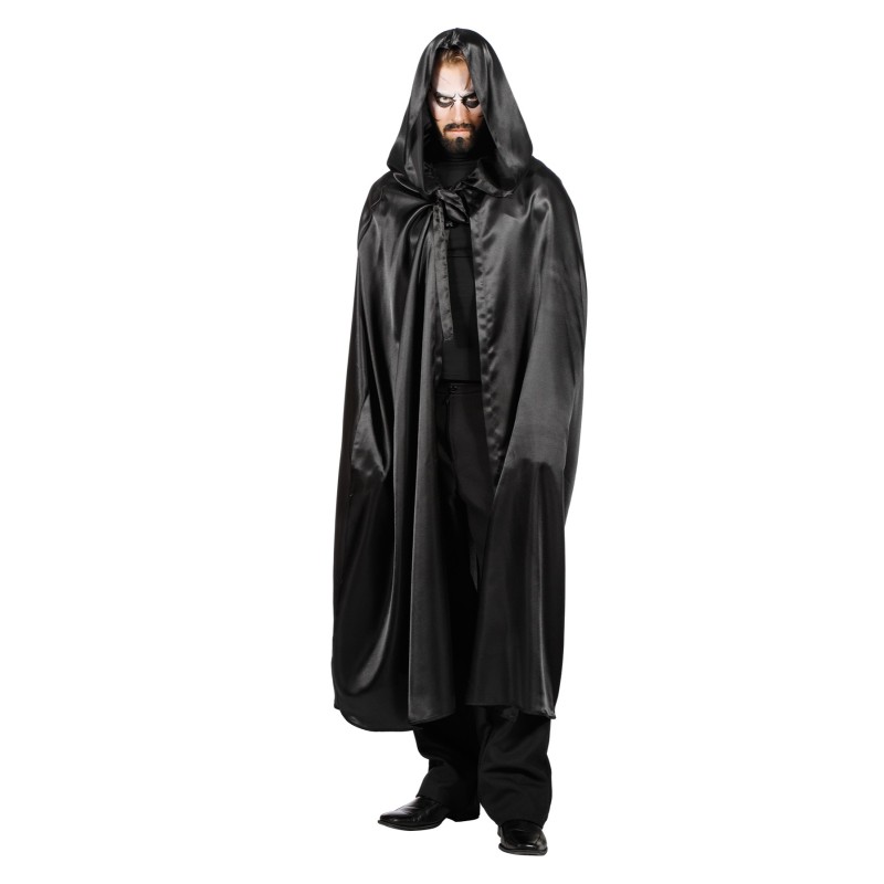Satin Umhang mit Kapuze schwarz  50