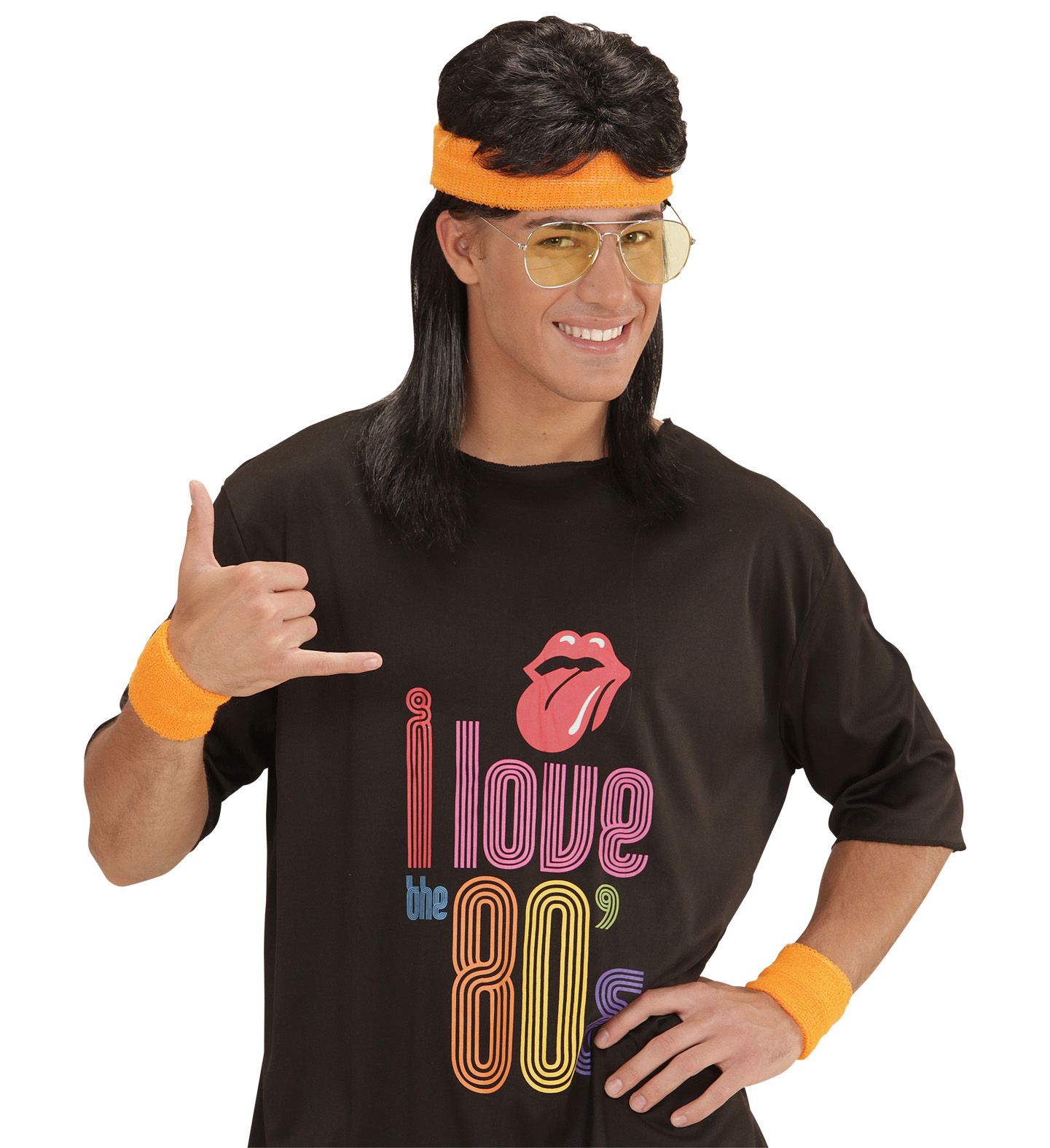 80er Jahre Set  Stirnband + Schweißbänder neon-orange