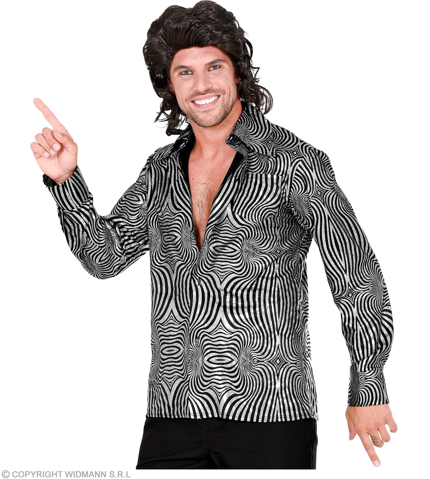 70er Disco Shirt  XXL silber-schwarz