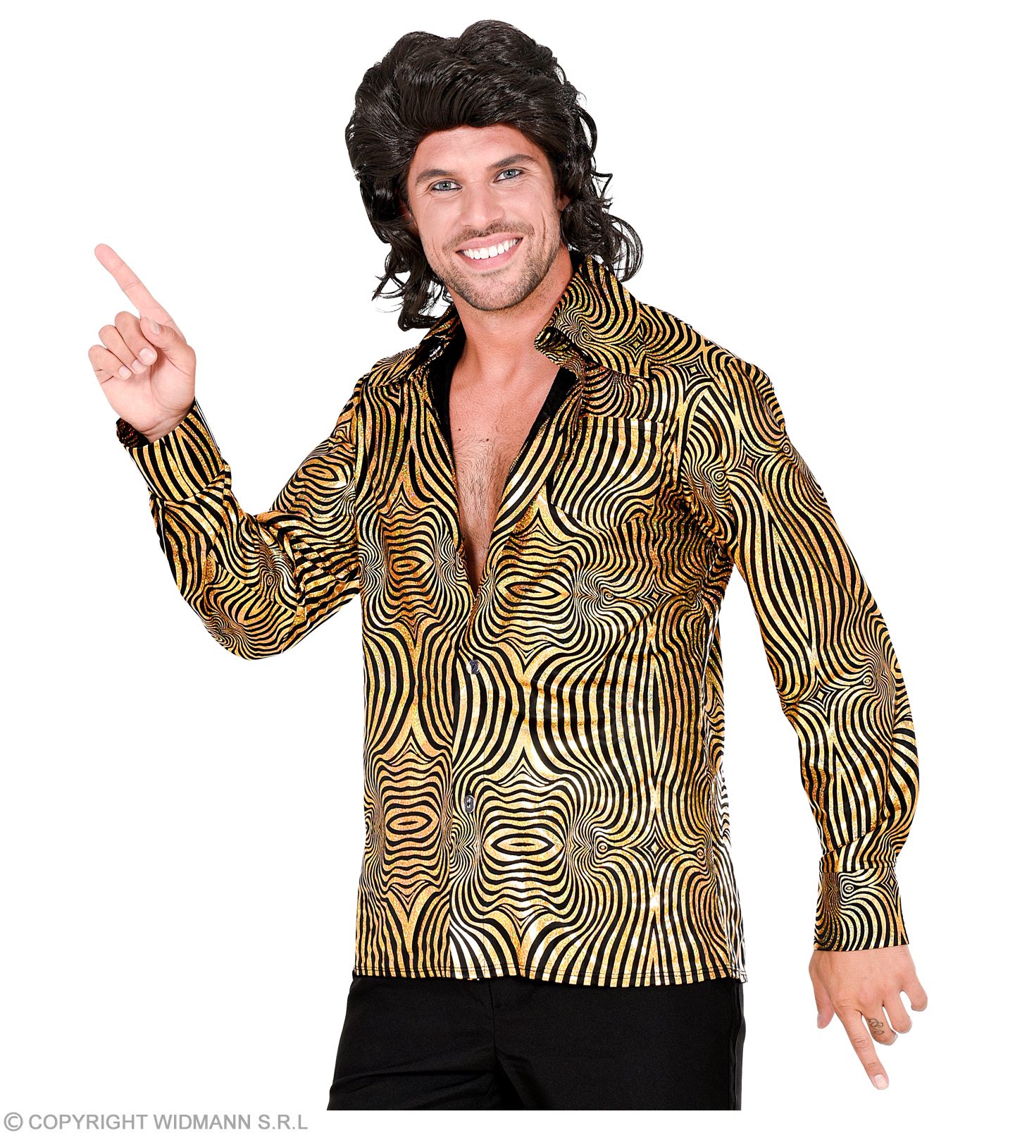 70er Disco Shirt  XXL  gold-schwarz