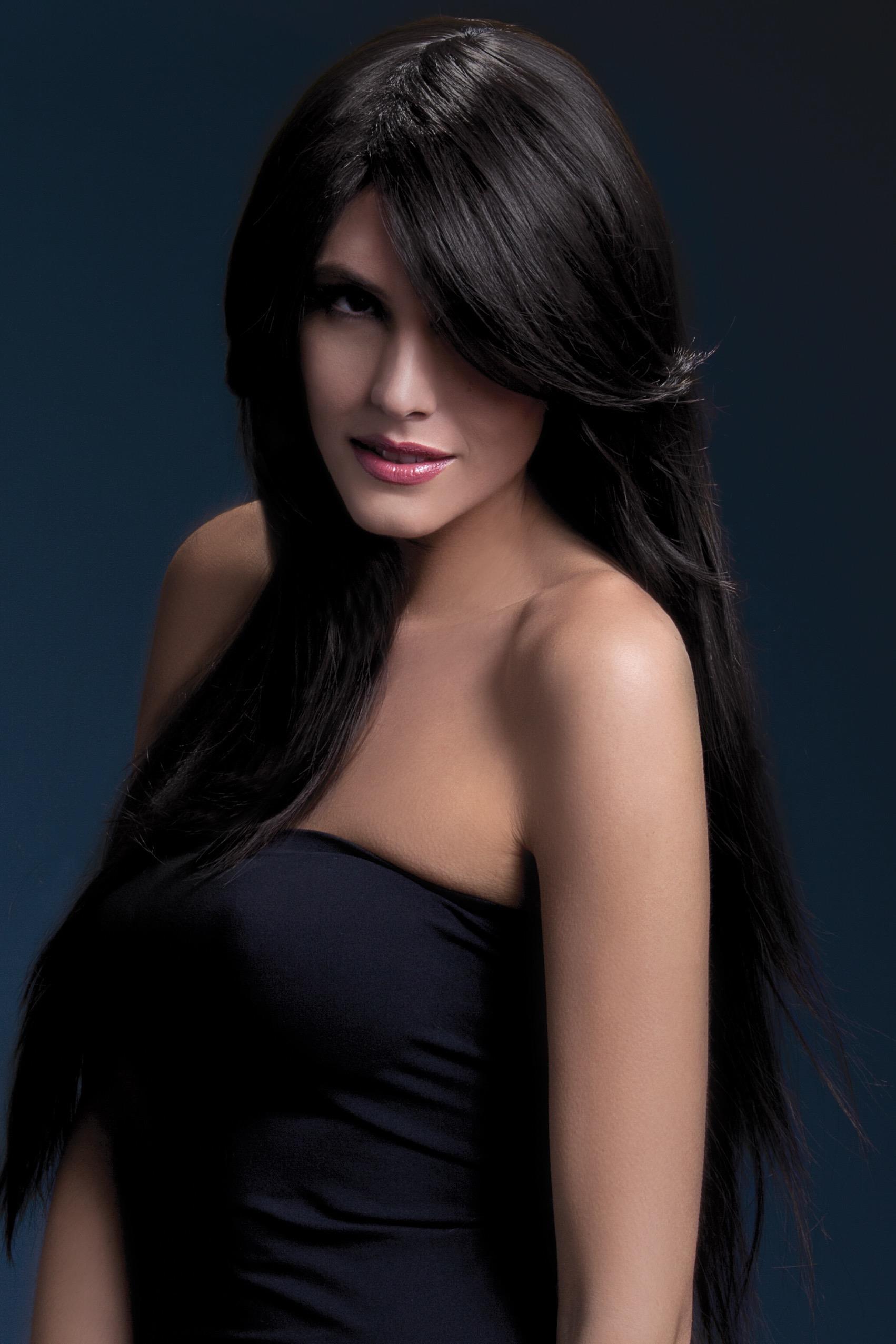 Ambre Perücke braun lange glattes Haar Premium Qualität