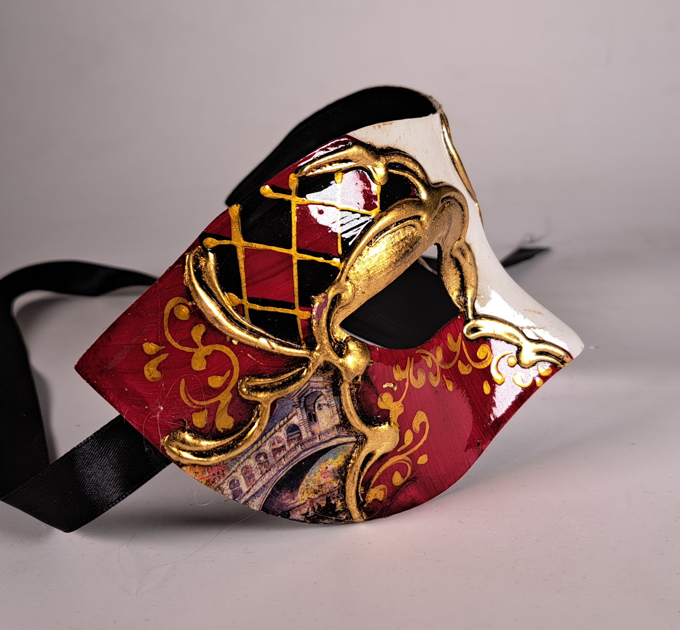 Venezianische Maske Columbine VENEZIA rot-gold