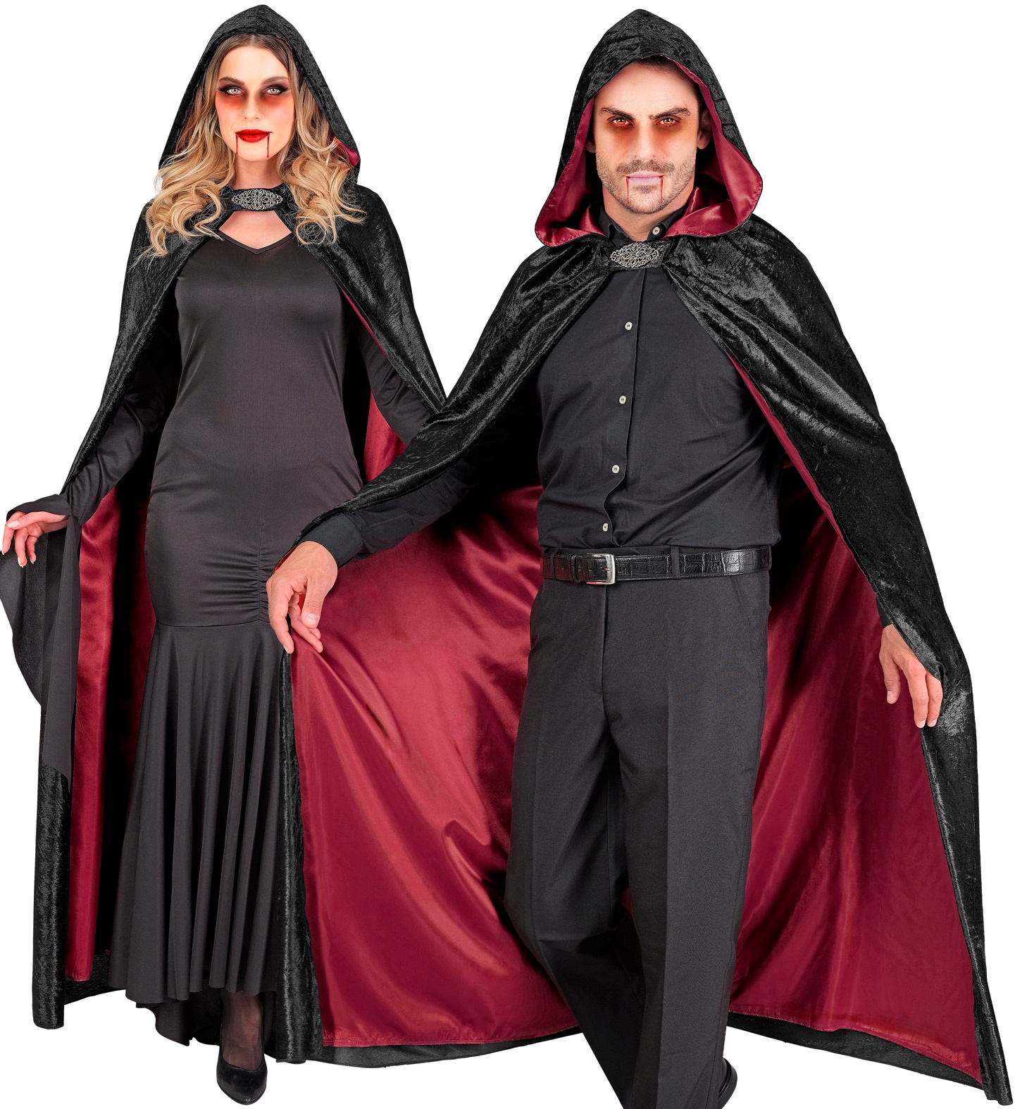 Schwarzer Samt Umhang mit rotem Innenfutter ca. 140cm