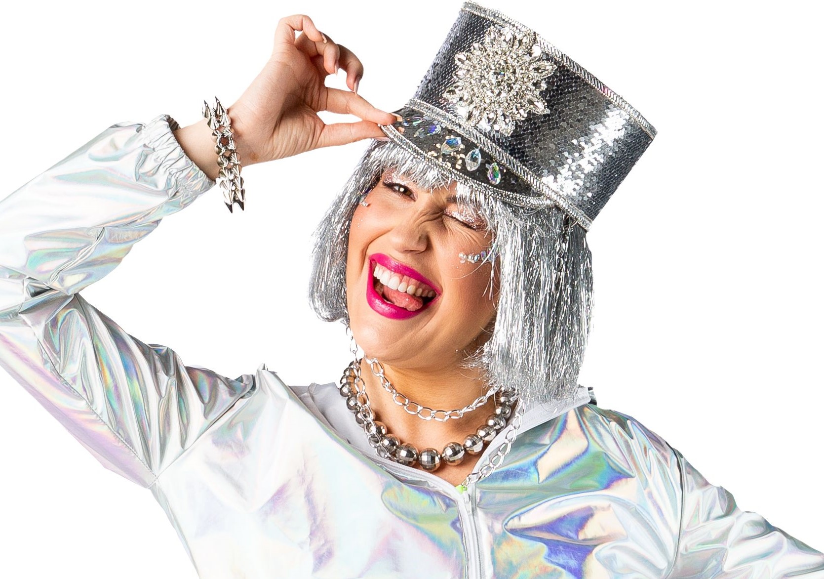 Schirmkappe mit Pailletten SILBER mit Kette  Gr.59