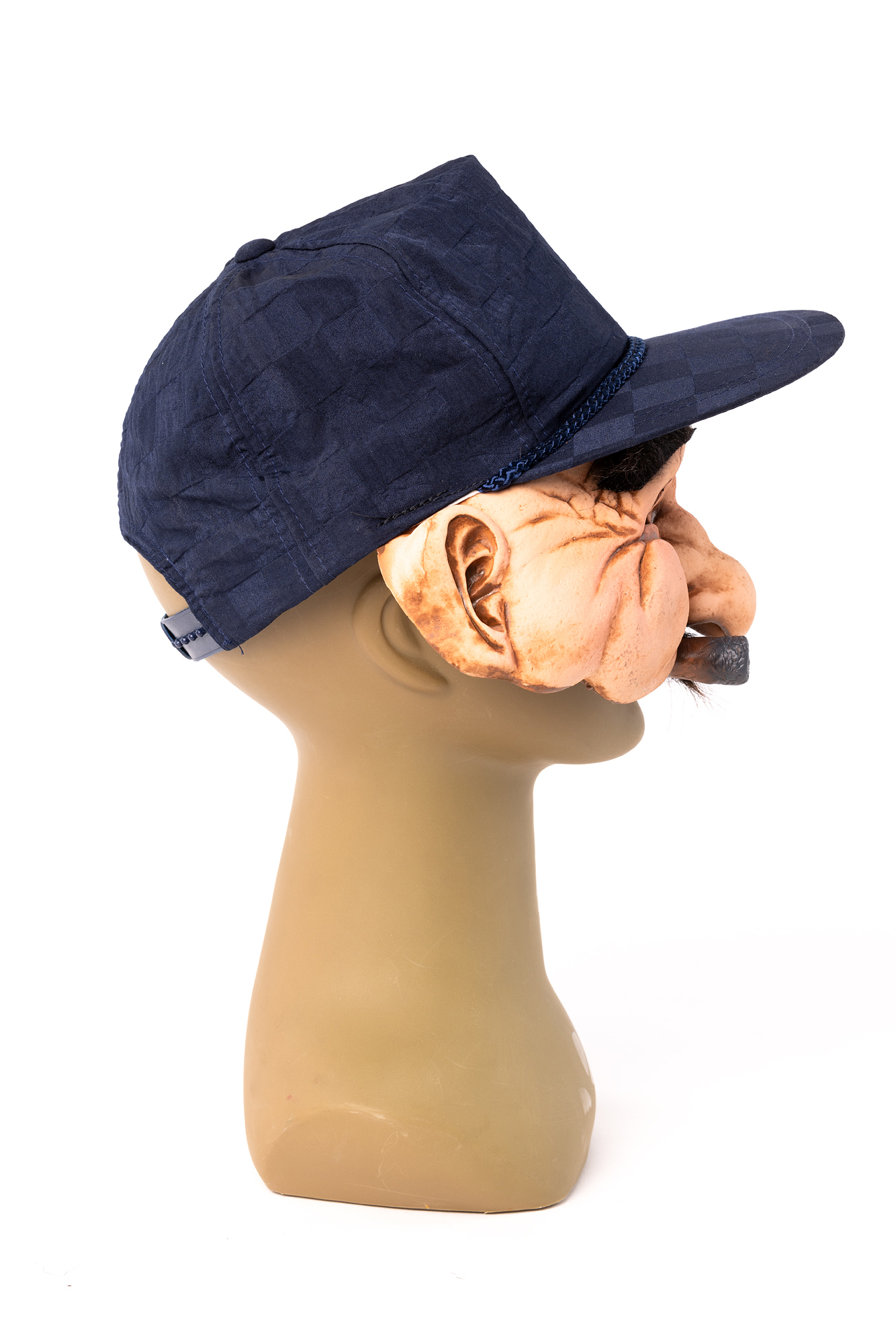 Latex Halbmasken "Stan" mit Kappe, Schnurrbart und Zigarre