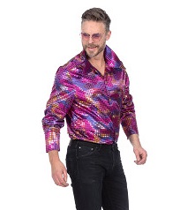 Disco Party Hemd Gr.52/54 Pailletten-Lila