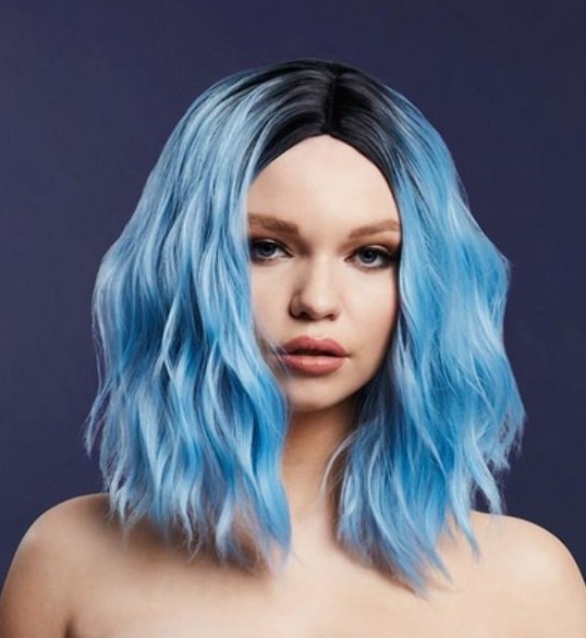 Wavy long  Bob Perücke baby-blue CARA Premium Qualität
