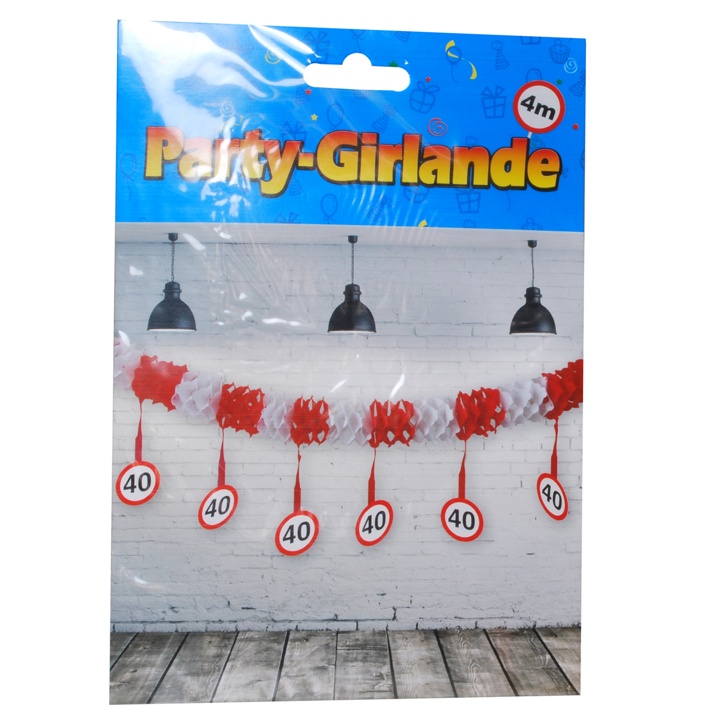 Rot-weiße Geburtstags Girlande "40er Geburtstag"