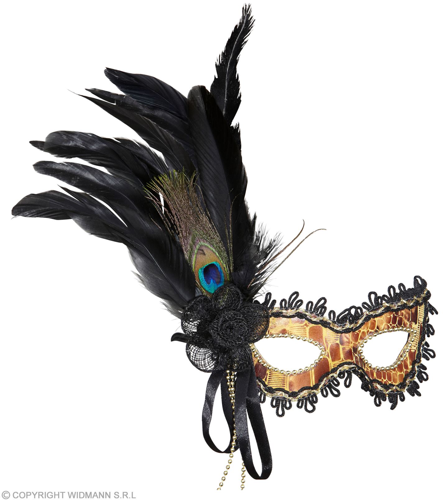 Venezianische Maske gold mit Federn