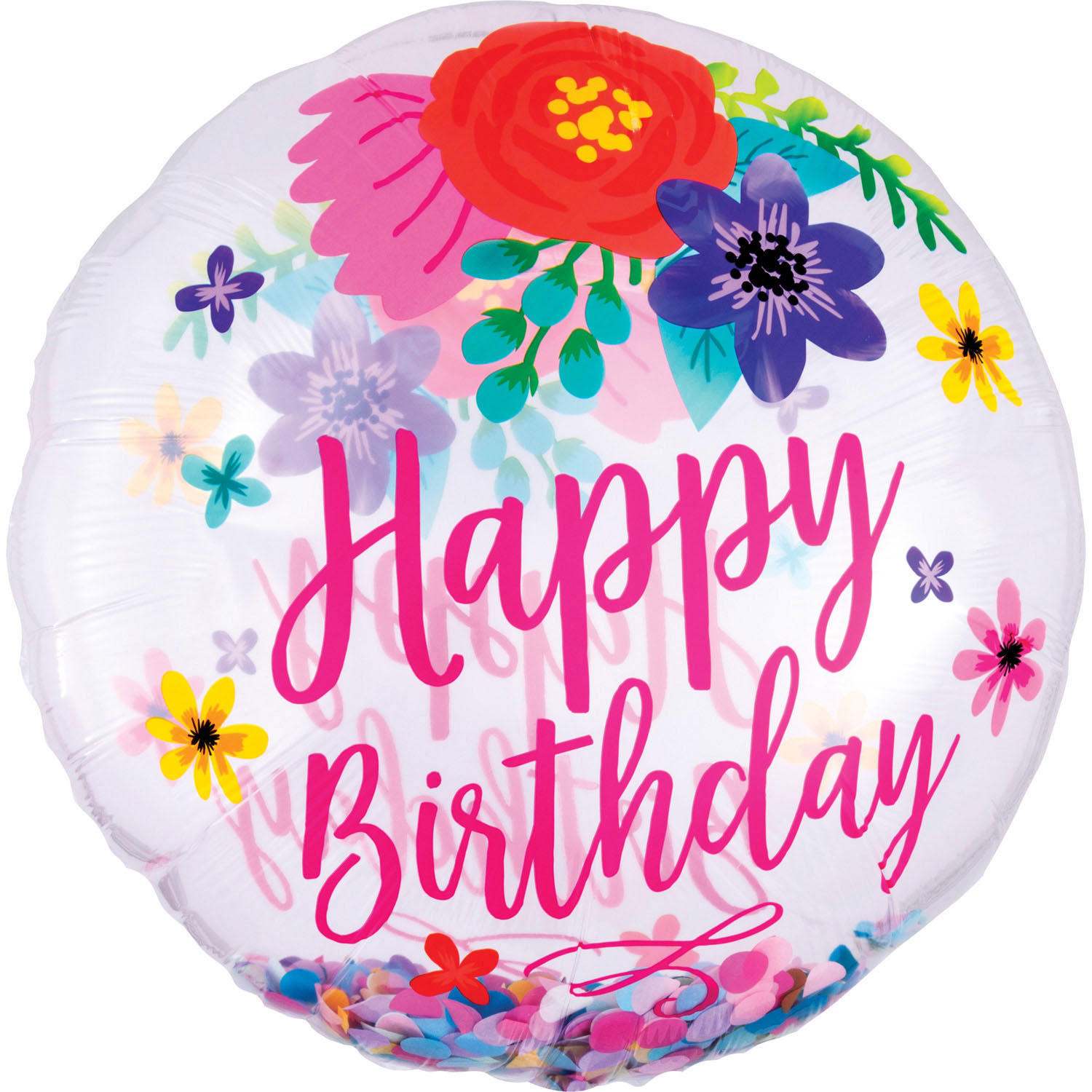 Jumbo Happy Birthday Ballon transparent mit Konfetti
