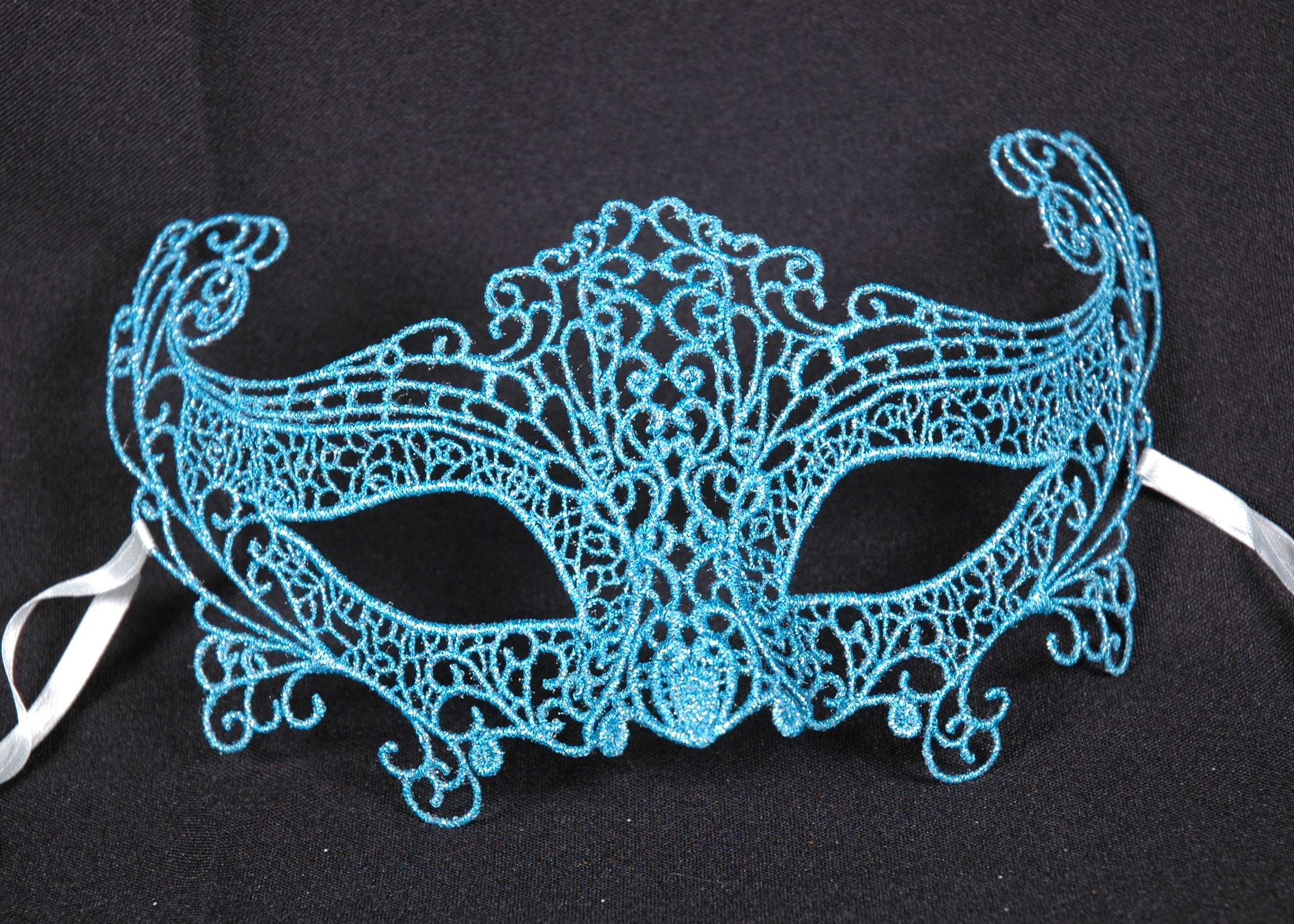 Venezianische Spitzen-Maske hell-blau glitter
