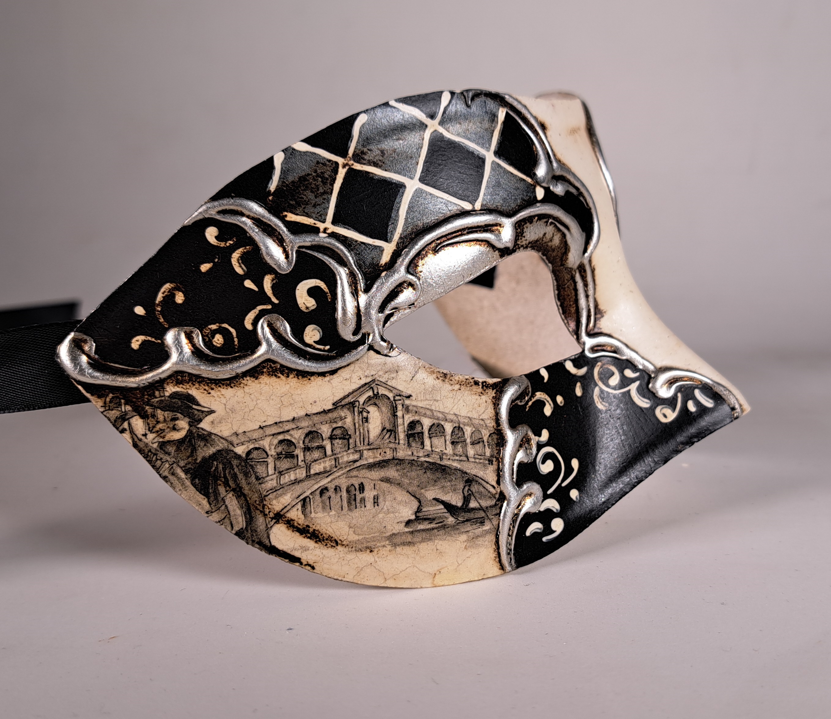 Venezianische Maske Columbine VENEZIA schwarz-silber