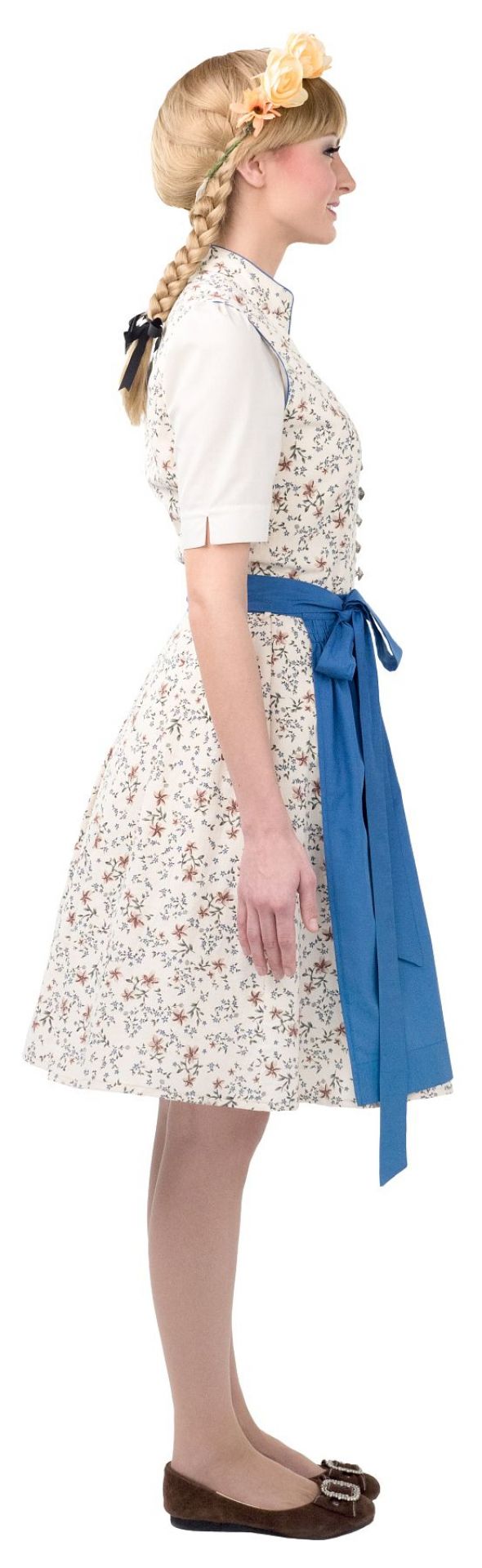 Dirndl beige-blau Kleid, Bluse u.Schürze  Gr. 40